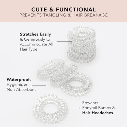 Kitsch Spiral Hair Ties for Women - Coil Hair Ties for Thick Hair, No Crease Hair Tie, Spiral Hair Ties No Damage, Hair Coils & Phone Cord Hair Ties for Thin Hair, Hair Ties Spiral, 8pcs (Transparent)