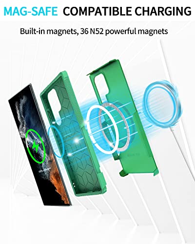 Beefeng for Galaxy S22 Ultra Case Compatible with MagSafe, Drop Proof Rugged Shockproof Magnetic Phone Cover for Samsung Galaxy S22 Ultra (Green)