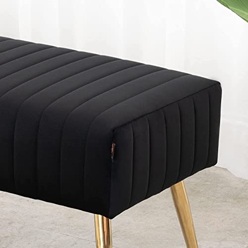 Furnimart 44 Inch Bedroom Ottoman Bench, Black Upholstered End of Bed Bench with Gold Legs for Living Room Bedroom Dinning Room Entryway, Black
