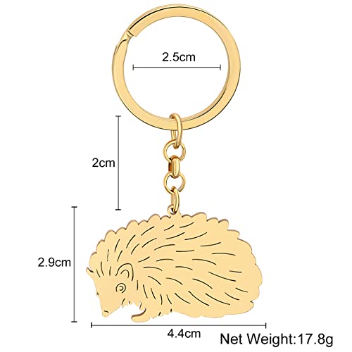 LONYOO Stainless Steel Cute Hedgehog Keychain Funny Design Car Key Purse Keyring Animals Gifts for Women Girls Novelty Charms (Gold)