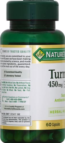 Nature's Bounty Turmeric Capsules, Antioxident Health, 450 Mg, 60 Ct