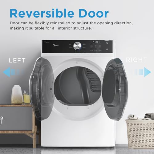 Midea MLE45N1AWW Front Load Electric Dryer Matching, with Stainless Steel Sensor Dry, Wrinkle Care, Touch Control, 10 Total Cycles, 8.0 Cu.ft, White