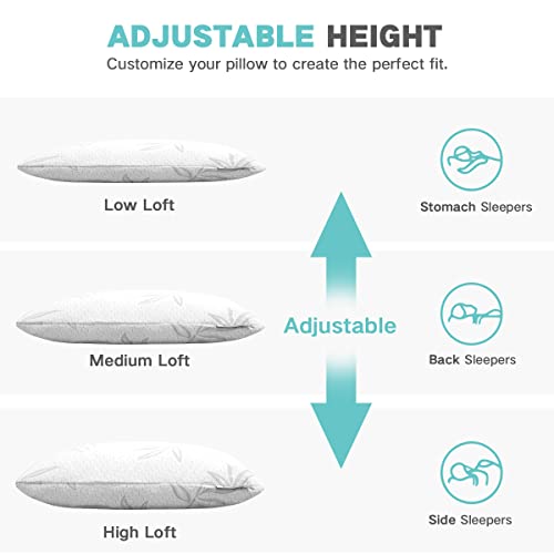 JJDANFILL Rayon Derived from Bamboo Pillow Standard Size Set of 2 - Machine Washable Bed Pillows for Sleeping for Back, Stomach and Side Sleeper - Firm Shredded Memory Foam Pillows 20 * 26in