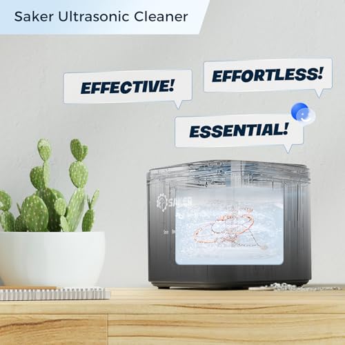 Saker Ultrasonic Cleaner for Dentures and Retainer 45Khz 180ML Portable Ultrasonic Jewelry Cleaner for Ring, Aligner, Mouth Guard, Toothbrush Head Home and Travel Black