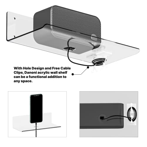 Clear Acrylic Floating Shelves 4 Pack, 15'' Wall Mounted Shelves for Bedroom, Bathroom, Living Room, Gaming Room with Free Tool and Accessories