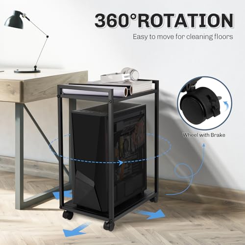 Liitrton Computer Tower Stand, 2-Tier PC Stand with Lockable Wheels CPU Holder Under Desk for Office Home (M)