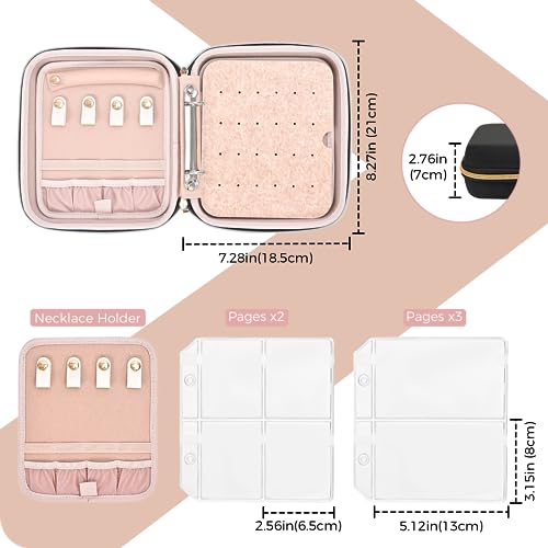 ProCase Medium Travel Jewelry Organizer Case, Jewellry Home Storage Book Ring Binder with Clear Pockets for Presentation, Zippered Pouch Bag for Earrings Necklaces Bracelets -Black