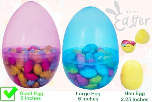 The Dreidel Company 8 Inch Massive Translucent Easter Eggs (2 Pack) Colorful Bright Plastic Easter Eggs, Perfect For Easter Egg Hunt, Surprise Egg, Easter Hunt, 8" Giant Fillable Eggs (2-Pack)