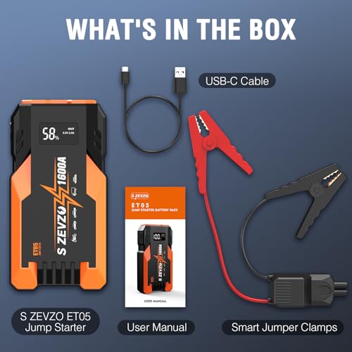 ET05 Jump Starter 1600A Portable Car Jump Starter Battery Pack for Up to 7.2L Gas and 5.5L Diesel Engines 51.8Wh 12V Jump Box with USB Ports, LCD Display and LED Light