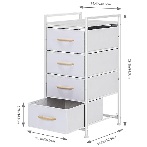DOMYDEVM 4 Tier Drawer Closet Organizer Tower Clothing Storage Drawers Small Black Nightstand Fabric Organizer Unit with Wooden Top for Bedroom, Living Room, Nursery Room