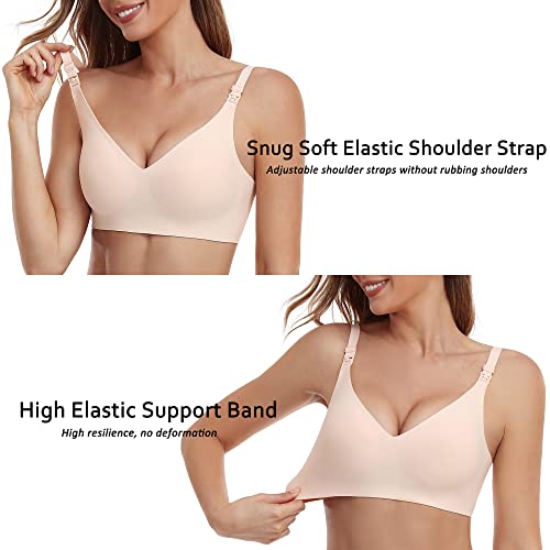 Vinfact Smooth Nursing Bras for Breastfeeding Seamless Maternity Bras for Pregnancy Wireless Bralette with Extra Bra Extender - Small, Beige