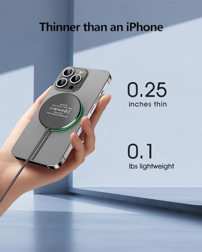 2 Pack Magnetic Wireless Charger 15W Fast Apple Mag-Safe Charger for iPhone 16/15/14/13/12 Series Magnet Wireless Charging Pad for AirPods 3/2/Pro Mag Safe Charger with 5ft Dual Charging Port Cable, Black