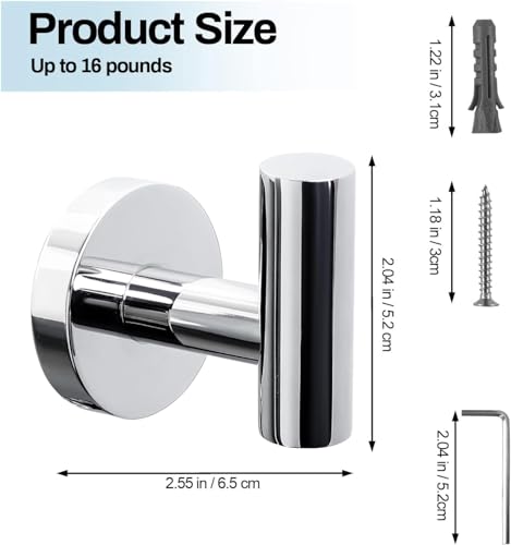 Kruodop Towel Hooks for Bathroom,6 Packs Wall Mount Towel Holder,Black Matte Wall Robe Hook,Stainless Steel Heavy Duty Door Hanger Towel Hook for Kitchen, Bedroom,Hotel,Pool,Coats