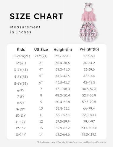 PATPAT Girls 2 Pieces Skirt Set Solid Color Tank Top and Floral Print Skirt Outfits Summer Clothes Sets for Girls, 4-5 Years