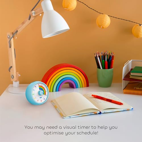 kiecky squirrel Visual Timer for Kids, 60-Minute Countdown Timer for Classroom Office Kitchen, Desk Timer Kids Time Management Tools with Silent Operation, Pomodoro Timer Rainbow Pattern(Blue)