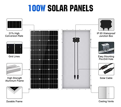 ECO-WORTHY 100 Watt 12 Volt Solar Panel Kit for RV Battery Boat Trailer Cabin Garden Shed Home: 100W Solar Panel+30A PWM Charge Controller+ Tray Cable + Z Mounting Brackets