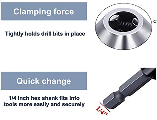 aiyun Keyless Chuck Adapter for Impact Driver - 2Pcs Impact Drill Adapter 1/4 Hex Shank (0.3-6.5mm,0.3-6.5mm)