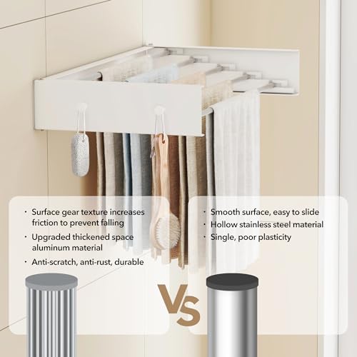 LIENAHU Drying Rack Clothing Upgrade,Clothes Drying Rack Wall Mounted,Laundry Drying Rack Wall Mount,Foldable,Collapsible,Retractable,5 Aluminium Poles,with Hooks,White
