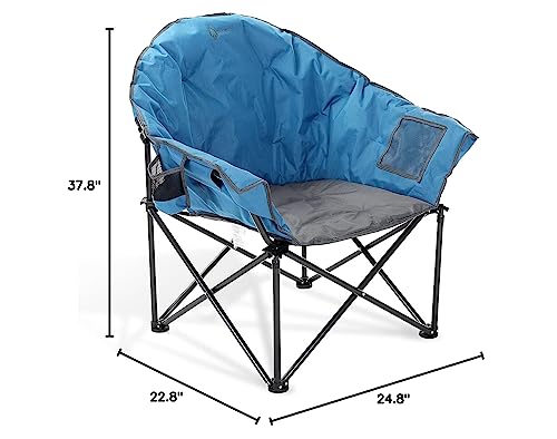 ARROWHEAD OUTDOOR Oversized Heavy-Duty Club Folding Camping Chair w/External Pocket, Cup Holder, Portable, Padded, Moon, Round, Saucer, Supports 330lbs, Carrying Bag, USA-Based Support