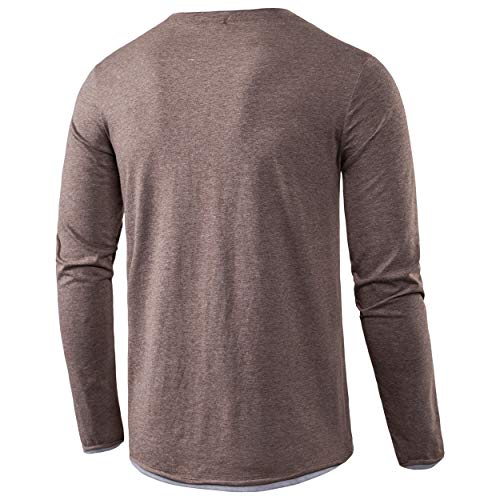 VANCOOG Mens Business Casual Slim Fit Long Sleeve Henley T-Shirts Thermal Shirt-Dark Army Green-S