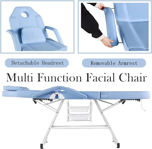 LUXMARS Facial Chair, Tattoo Chair Massage Bed with Hydraulic Stool for Professional Massage Facial Lash Beauty Spa, White
