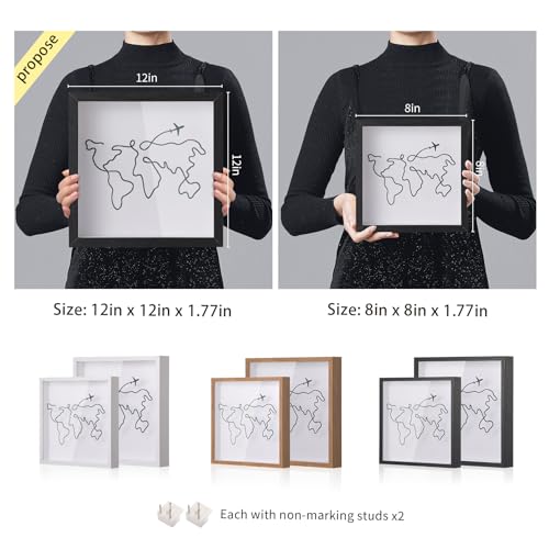 MUXIUNT Travel Adventure Archive Shadow Box For Memories,8&12Inch Concert Travel Ticket Stub Memory Top Loading Shadow Keepsake Box With Slot On Top,life In a Shadow Box Travel Gift Frame (Black, 8x8)
