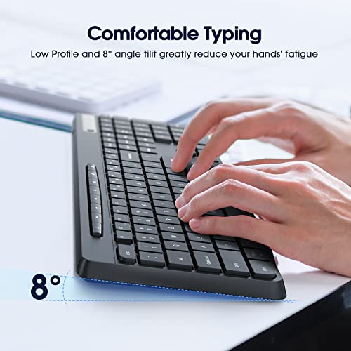 COLIKES Wireless Keyboard Multi-Device, 2.4G & Dual Bluetooth Keyboard, Computer Keyboard with 8 Multimedia Keys, Ergonomic Full-Size PC Keyboard, Compatible with PC, Laptop