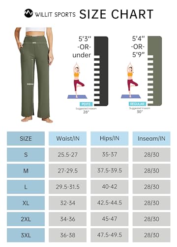 Willit Women's Wide Leg Yoga Pants with Pockets Stretch Loose High Waist Comfy Soft Casual Lounge Sweatpants 30” Dark Khaki L