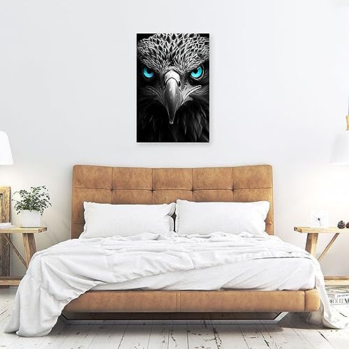 DOARTDO Eagle Canvas Wall Art Animal Pictures Wall Decor Black and White Eagle Blue Eyes Painting Print Large Living Room Decor Frame (12.00" x 18.00", Eagle - 4)