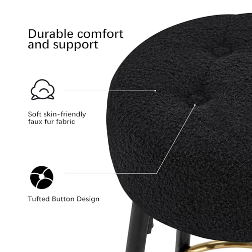 Furnimart 30 inches Modern Round Bar Stools Set of 2, Upholstered Dining Chair Stool with Gold Footrest for Kitchen Island Coffee Pub Shop Bar Height (Velvet-Black)