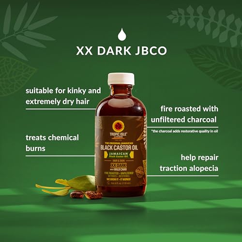 Tropic Isle Living Jamaican Black Castor Oil XX Dark 4oz | 100% Natural Hair Growth Oil and Scalp Treatment | Promotes Strong, Healthy, Thicker Hair, Eyelashes, Eyebrows