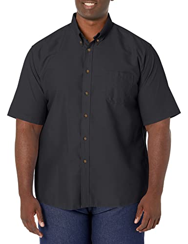 Red Kap Men's Standard Poplin Dress Shirt, Stain and Wrinkle Resistant, Short Sleeve, Black, Medium