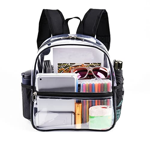 Fomaris Clear Backpack for Stadium Events 12x6x12 Clear Stadium Backpacks for Women, Small Transparent Bag for Sports Concert Festival (Black)