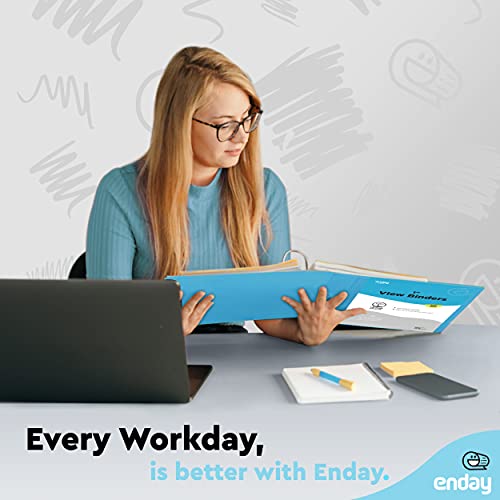 1 Inch 3 Ring Binder 1” Binder Blue Clear View Cover with 2 Inside Pockets, Colored School Supplies Office and Home Binders – by Enday