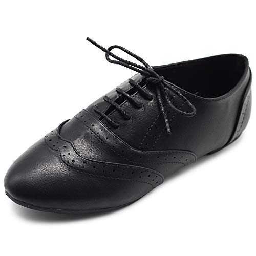 Ollio Women's Shoes Classic Lace Up Dress Low Flat Heel Oxford M1914 (11 B(M) US, Red-White)