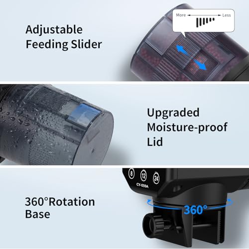 Automatic Fish Feeder Dispenser for Aquarium: 200ml Large Capacity Auto Feeders for Small Tank Turtle Betta Koi - Battery Food Feeding Timer for Flakes Pellet Vacation Weekend Day