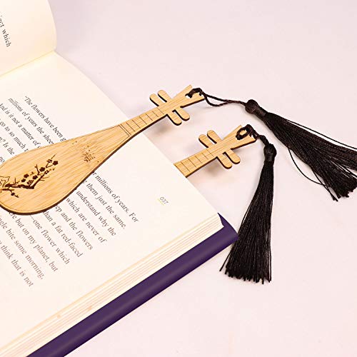 Gdpaddy Handmade Natural Bamboo Bookmark with Beautiful Tassels,Vintage Style Bookmark is A Unique Gift for Teachers, Students, Men and Women - 4Pcs (Guqin)