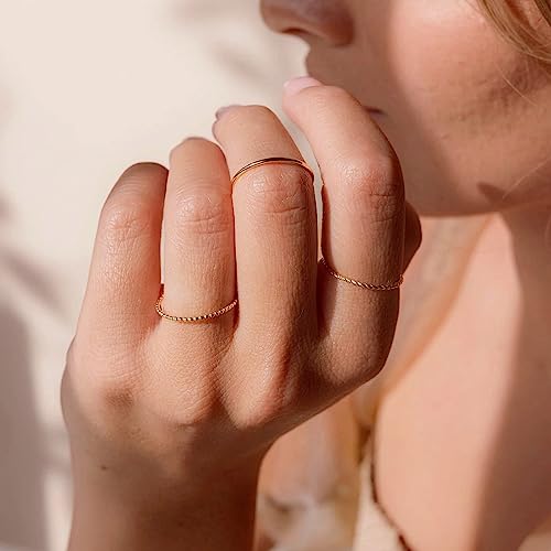 Honsny 8PCS 14K Gold Plated Rings for Women, Dainty Gold CZ Cross Heart Stackable Rings Stacking Band Ring Set for Women Size 4-11
