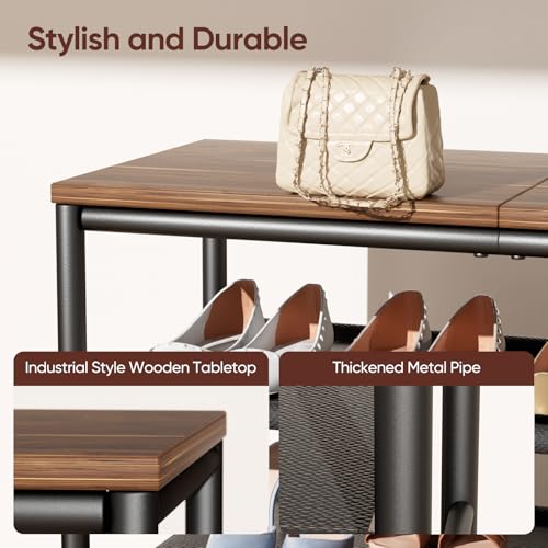 Mavivegue 4-Tier Metal Shoe Rack, Shoe Storage Organizer with Non-Woven Fabrics Shelves and Wooden Top Board, Entryway Shoe Stand for Closet Bedroom Living Room Garage, Black & Rustic Brown