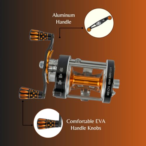 Catfish Pro Tournament Series 600CTS Round Baitcasting Reel - 6+1 Stainless Steel Ball Bearings, 5.3:1 Gear Ratio, 19lb Drag, Brass Gears, Centrifugal Brake, Durable & Powerful for Big Catfish Fishing