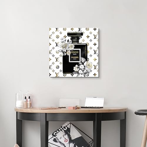 summer melody Elegant Floral Perfume Bottle Wall Art Rose Bouquet Painting on Modern Fashion Canvas Artwork for Girls' Makeup Room Bedroom