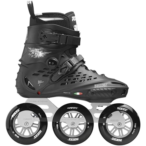 ROCES Men's X35 3X110 TIF Durable Adjustable Maneuverable Outdoor Urban 3 Wheel Freestyle Hard-Boot Inline Racing Skates with Secure Closure System & Invisible Frame,Black/Silver, 8
