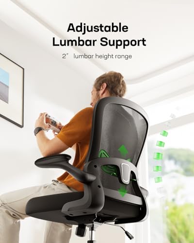 Marsail Office Chair Ergonomic-Desk Chair: Mesh Back Home Office Chair with Adjustable Lumbar Support, Computer Desk Chair with Flip-up Armrests Swivel Home Office Task Chair(Black)