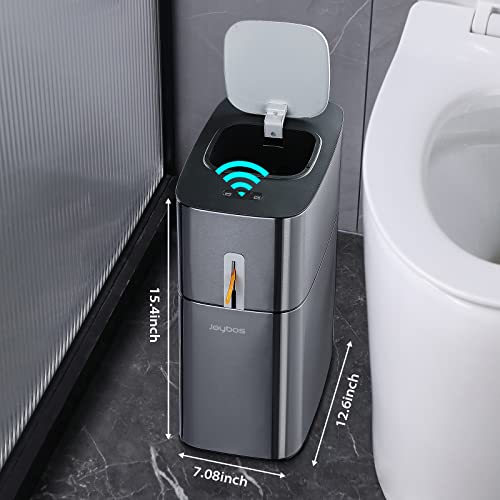 MOPUP Touchless Bathroom Trash Can, 4 Gallon Narrow Metal Automatic Privacy Garbage Can with Motion Sensor and Waterproof Design for Bedroom, Office, Toilet.Stainless Steel Dog-Proof Trash Bin.