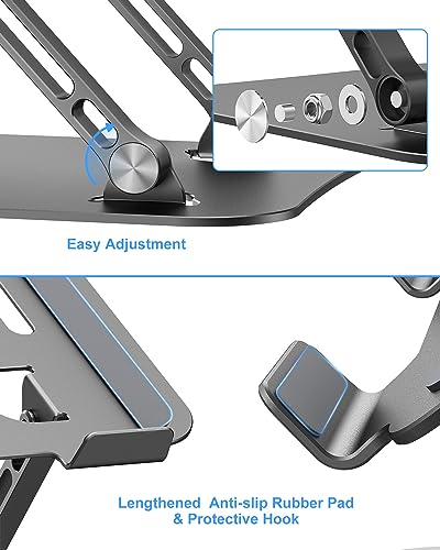 JUANWE Adjustable Laptop Stand, Aluminum Portable Laptop Riser Holder, Ergonomic Foldable Notebook Stand with Heat-Vent, Compatible for MacBook Pro, ASUS, Acer, Dell, HP (10-16'')