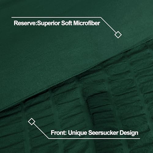 Andency Dark Green Comforter Set Queen (90x90 Inch), 3 Pieces Emerald Seersucker Comforter Set, Forest Hunter Green Microfiber Summer Lightweight Down Alternative Bedding Set