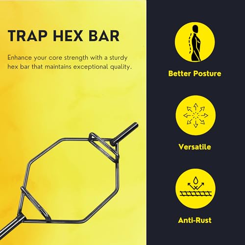 HulkFit Olympic 2-Inch Hex Weight Lifting Trap Bar, Closed Trap Bar, Black