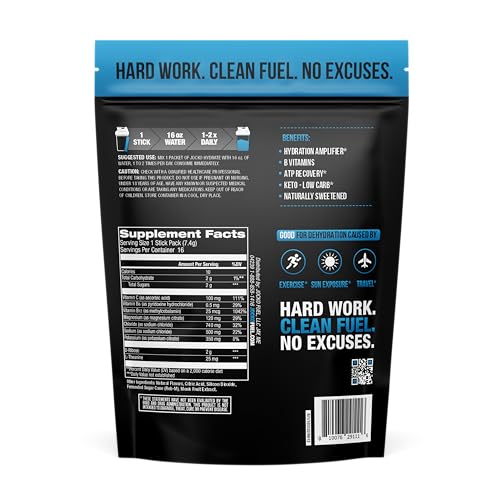 Jocko Fuel Hydrate Electrolytes Powder Packets No Sugar - Hydration Amplifier Packets for Recovery, Dehydration, & Exercise - with Vitamins B6, B12 & C (16 Packets) Blue Raspberry