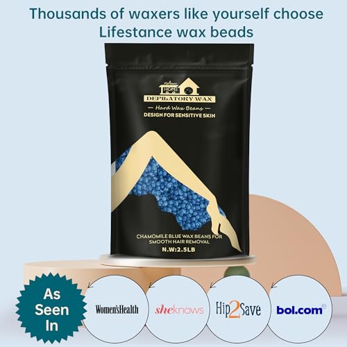 Lifestance 2.5lb Wax Beads Kit, Chamomile Hard Wax Beans For Hair Removal Brazilian Bikini Face with 30 Applicators Painless Waxing for Fine Coarse Hair Women Men Large Refill for Wax Warmers at Home