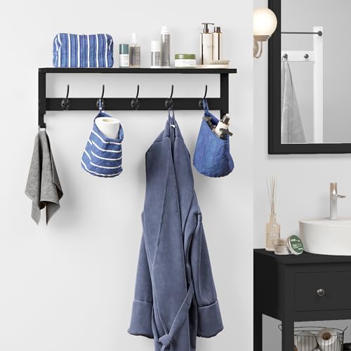 AMBIRD Coat Rack Wall Mount with Shelf, 28.9 Inches Coat Hooks Wall Mounted with 5 Hooks, Hat Wall Hooks for Hanging in Entryway, Living Room, Bathroom, Bedroom (Black, 28.9 * 4.5 inches)